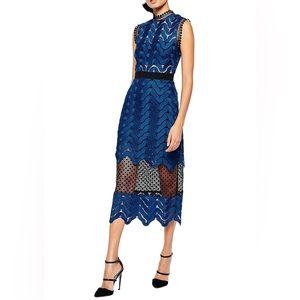 Self Portrait Scallop High Neck Midi Dress. Size 0 (XS)